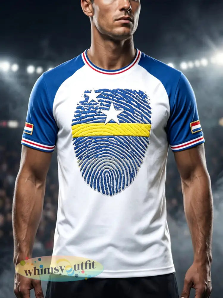 Herenvoetbal Curaçao print patchwork casual T-shirt - Wit / S