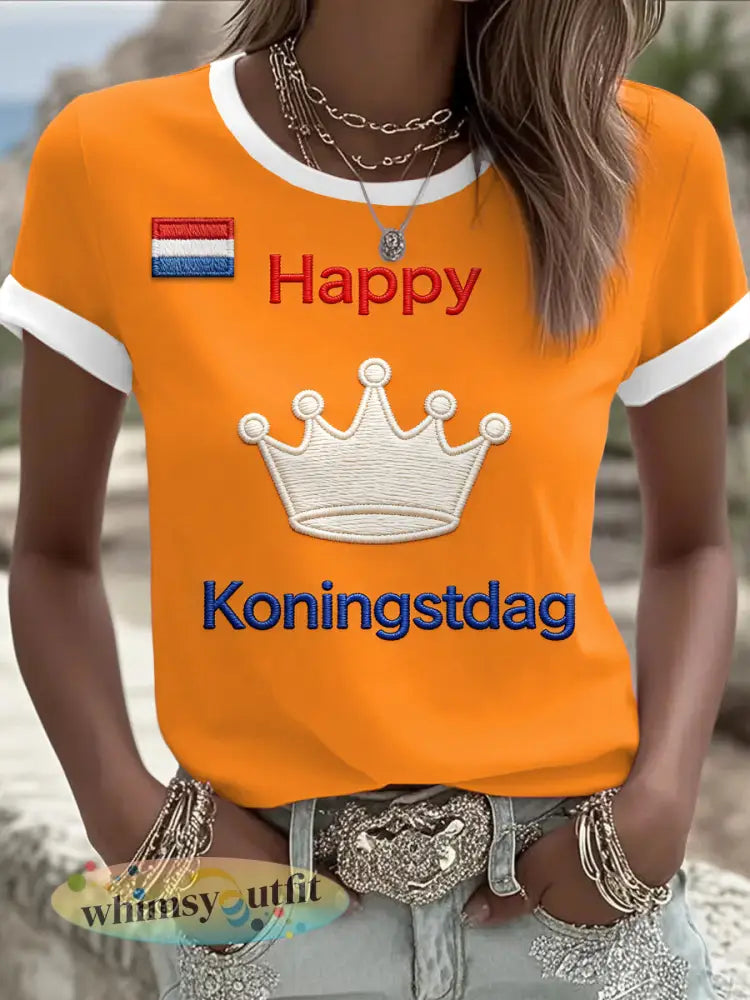 Holland Fijne Koningsdag 3D-geprinte oranje T-shirt voor dames - Sinaasappel / S