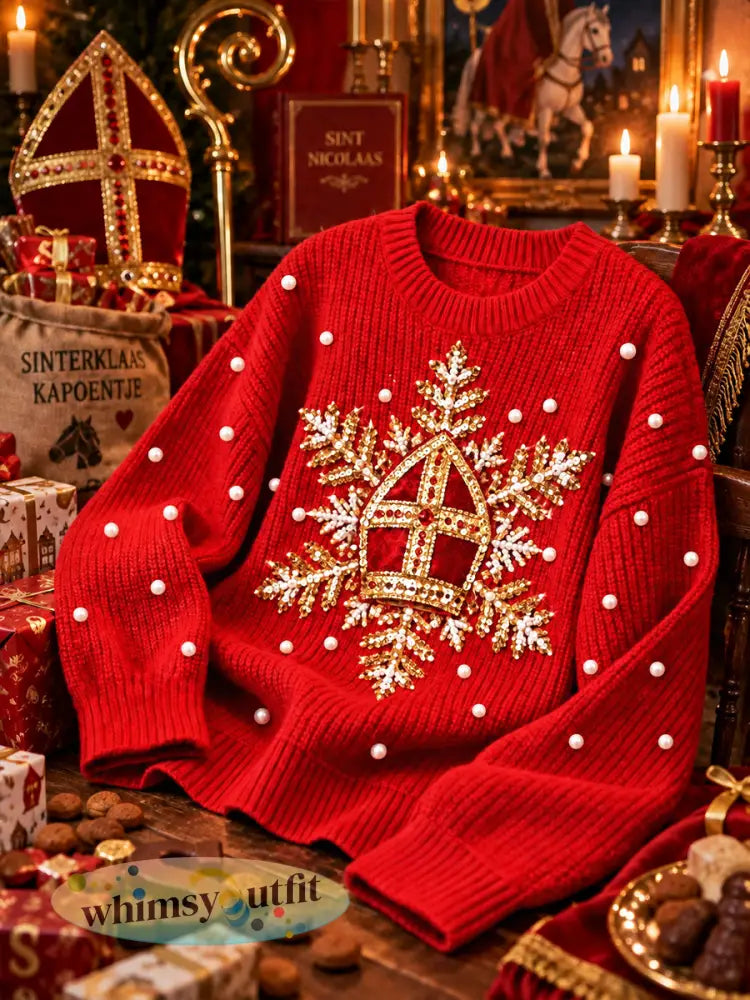 Holland St Nicholas Day print casual trui voor dames - Rood / S