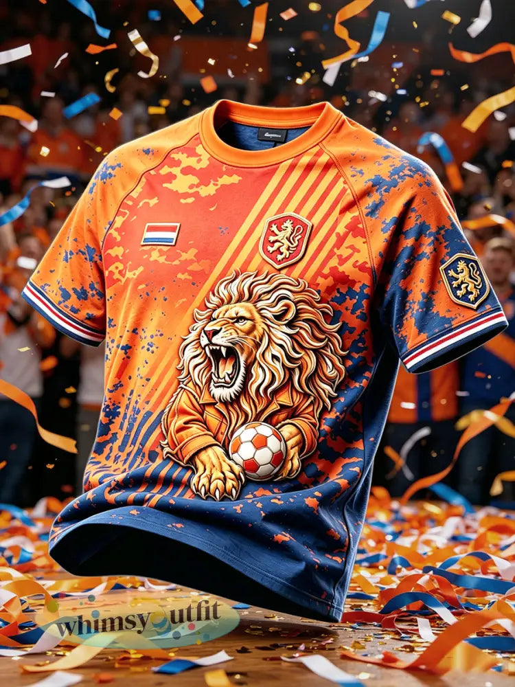 Holland voetbal leeuwen graffiti print casual t-shirt - Veelkleurig / S