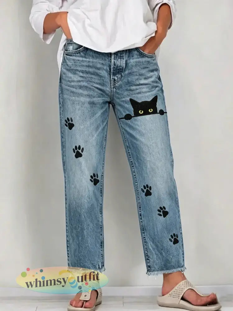 Jeans met dierenkunst voor dames - Blauw / S
