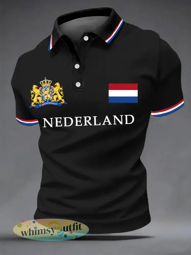 Koningsdag informele top met Nederlandse print voor heren - Zwart / S