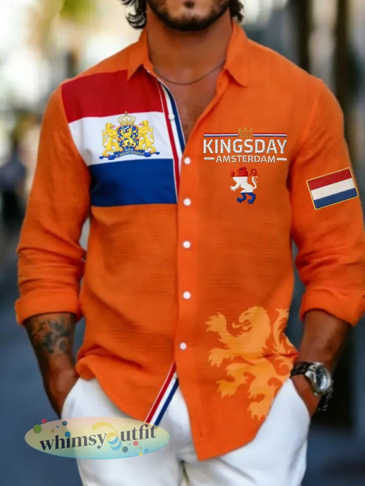Koningsdag wafelshirt voor heren - Sinaasappel / S