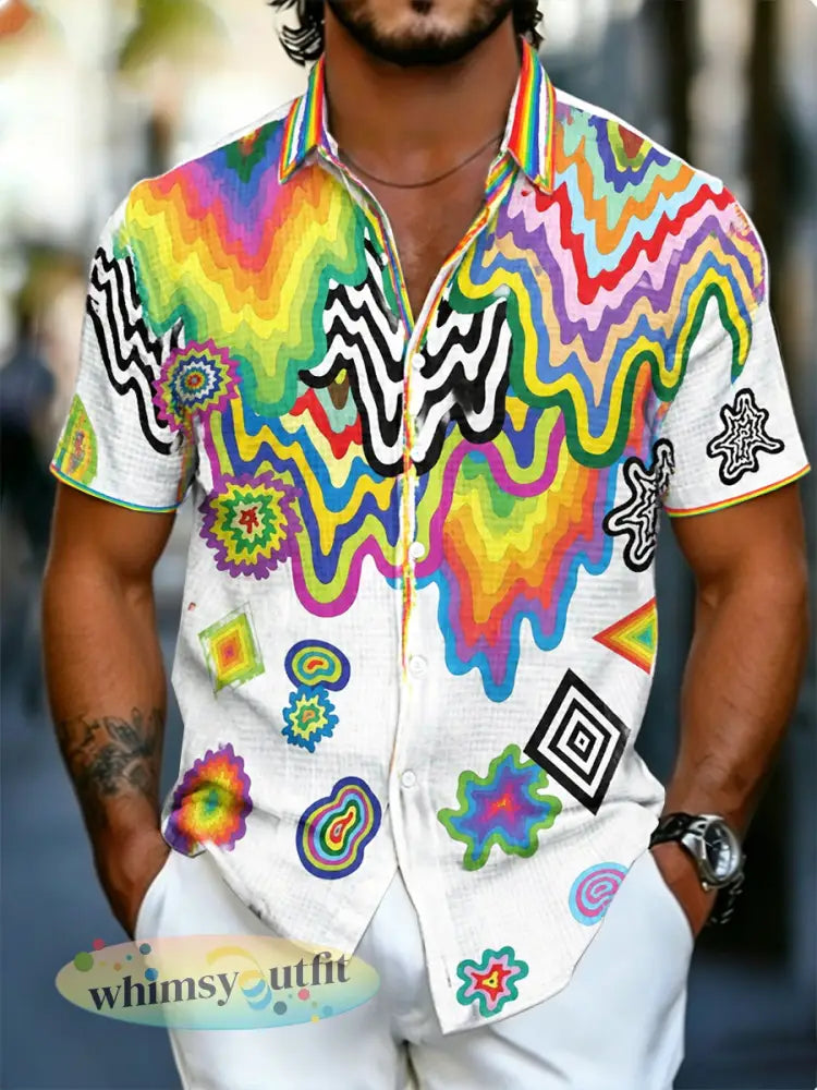 LGBT-shirt met graffiti-print voor heren met korte mouwen - Wit / S