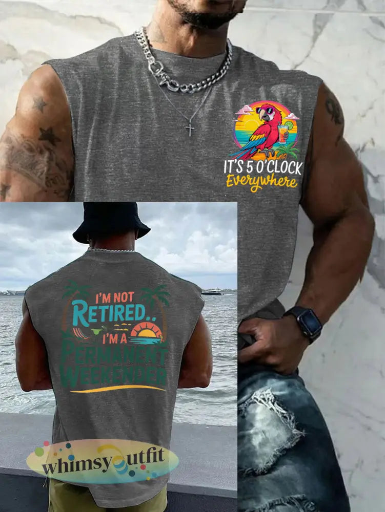 Mannen Ik ben niet met pensioen Ik ben een permanente weekender Het is 5 uur overal Parrot Casual Tank Top - Lichtgrijs