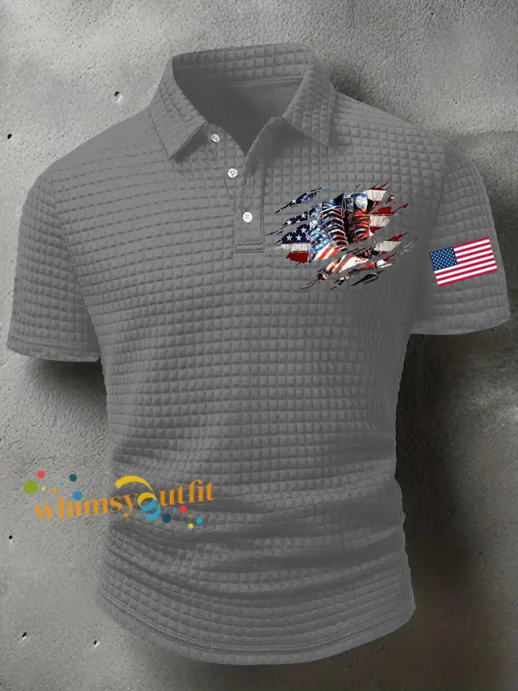 Men’s American Flag Veterans Day Printed Shirt Gray / S