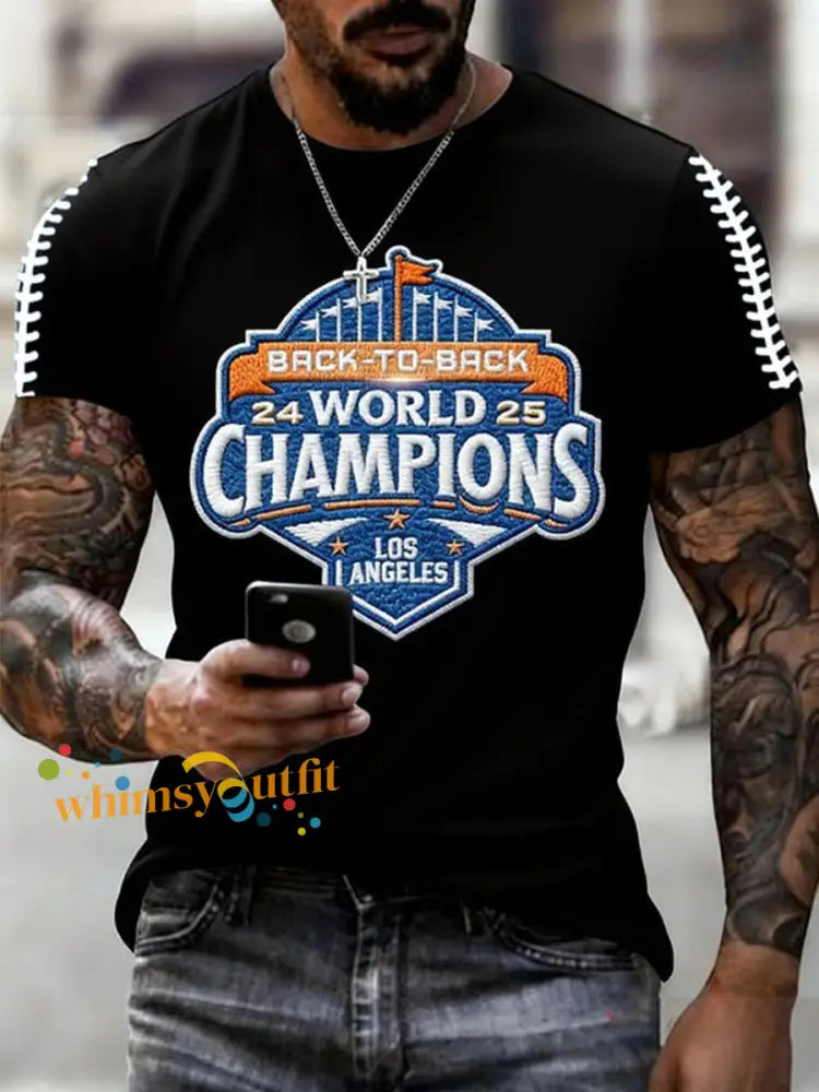 Men’s Baseball World Champions Print Casual Tee Black / S