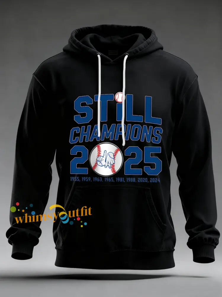 Men’s Baseball World Series Still Champions 2025 Print Casual Hoodie Black / S