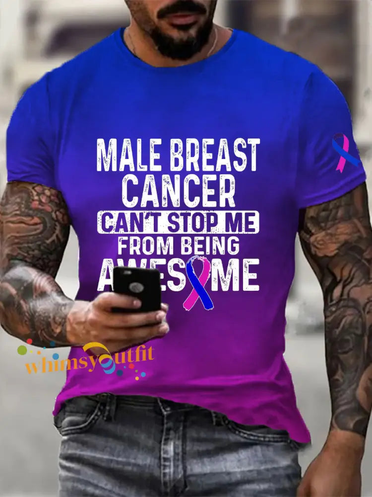 Men’s Breast Cancer Awareness Print Casual T Shirt As picture / S