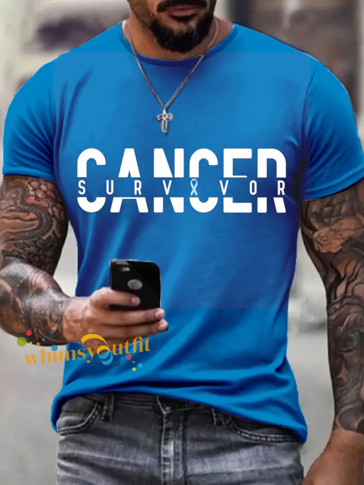 Men’s Cancer Survivors Print T Shirt Blue / S