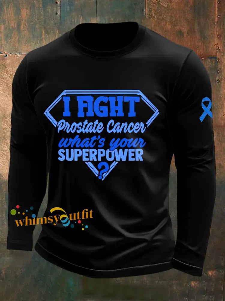 Men’s Fight Against Prostate Cancer Printed Crew Neck Casual Long T shirt Black / S