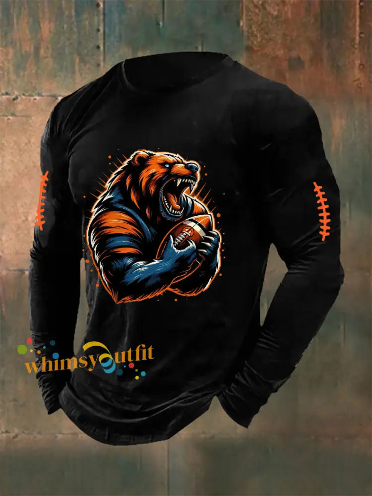 Men’s Football Fans Lovers Gameday Casual Long Sleeve T Shirt Black / S