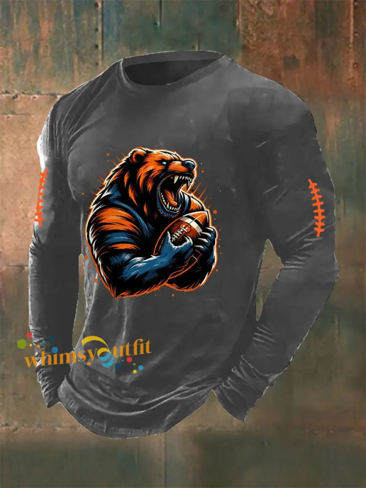 Men’s Football Fans Lovers Gameday Casual Long Sleeve T Shirt Gray / S