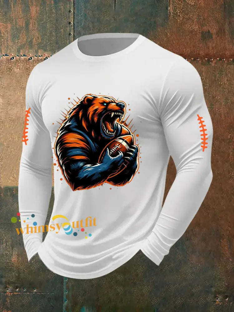 Men’s Football Fans Lovers Gameday Casual Long Sleeve T Shirt White / S