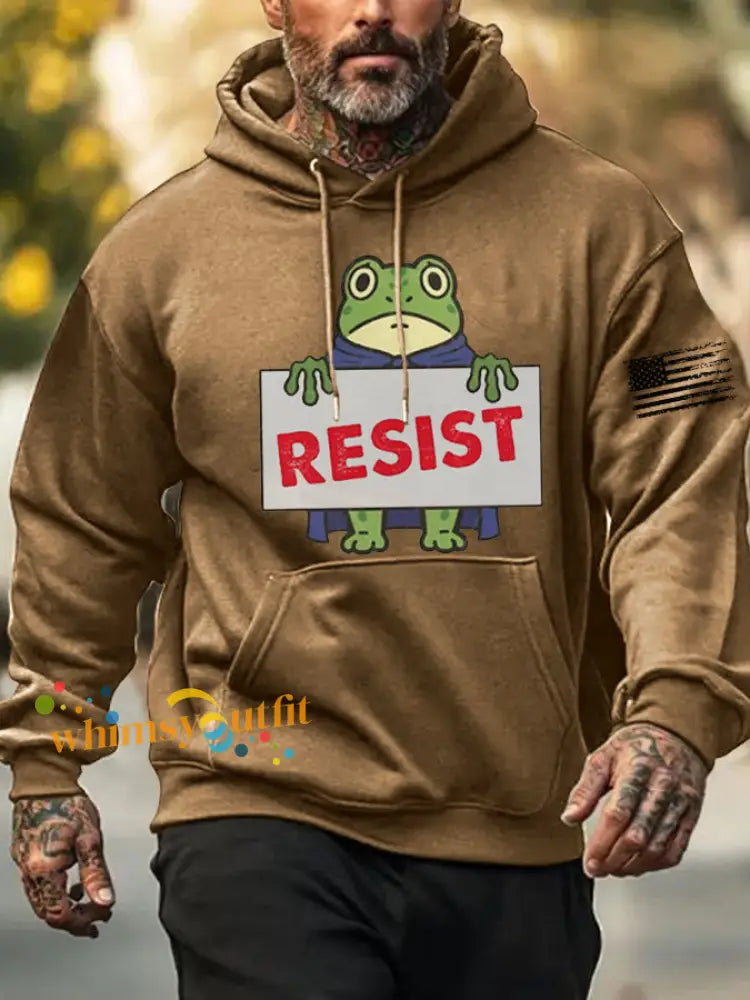 Men’s Frog Resist Printed Hoodie Khaki / S
