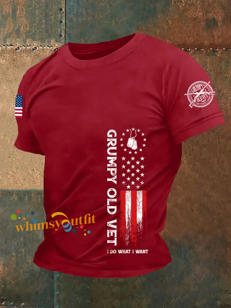 Men’s Grumpy Old Vet I Do What I What Short Sleeves T-shirt Deep Red / S