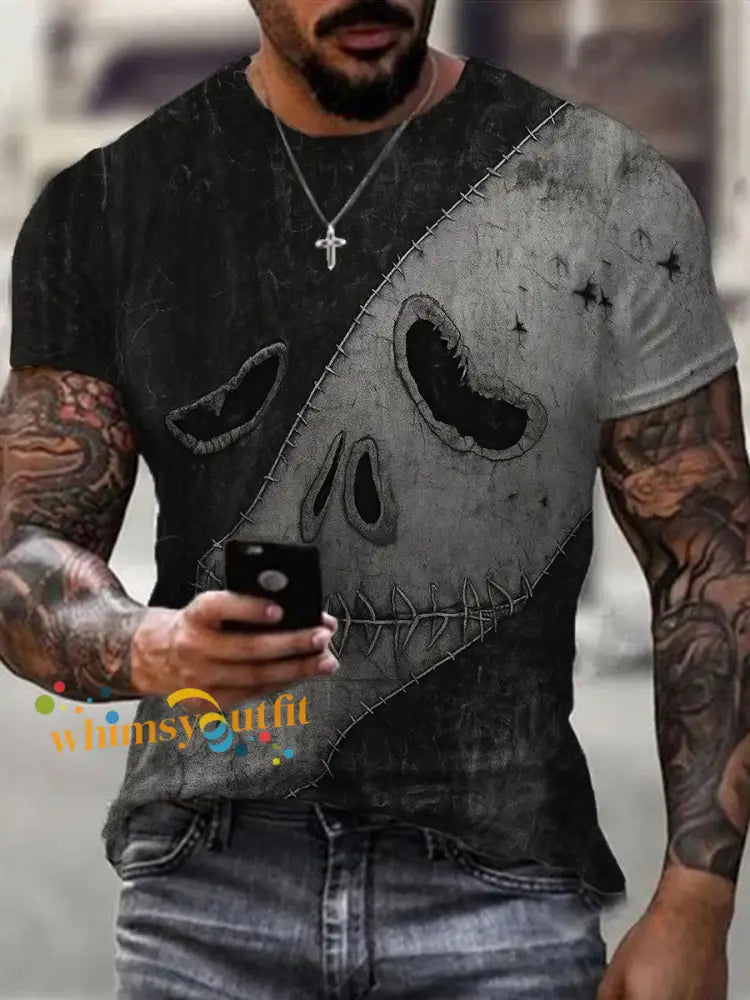 Men’s Halloween Ghost Face Print Casual Tee