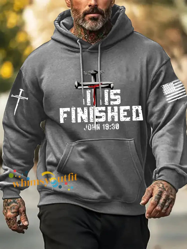Men’s It Is Finished Printed Casual Hoodie Gray / S