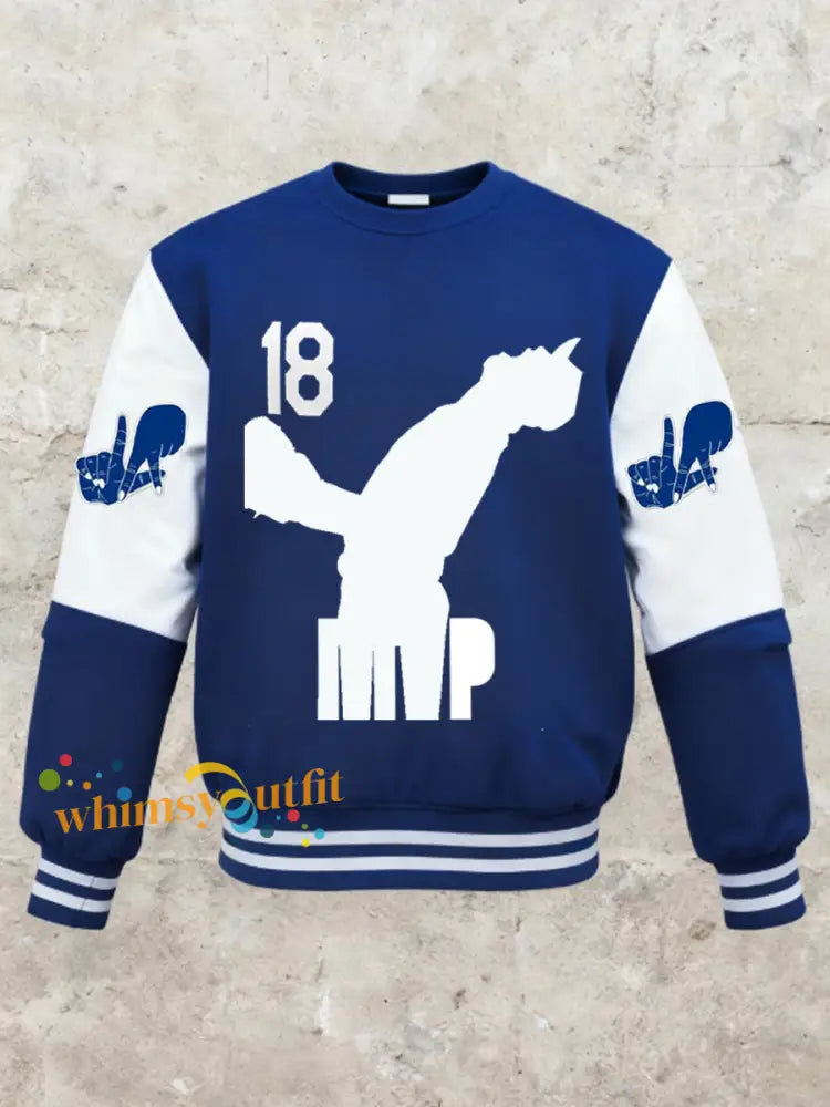 Men’s Los Angeles Dodgers Yohji Yamamoto MVP World Series Champion 2025 Reversible Baseball Crew Neck Sweatshirt Blue