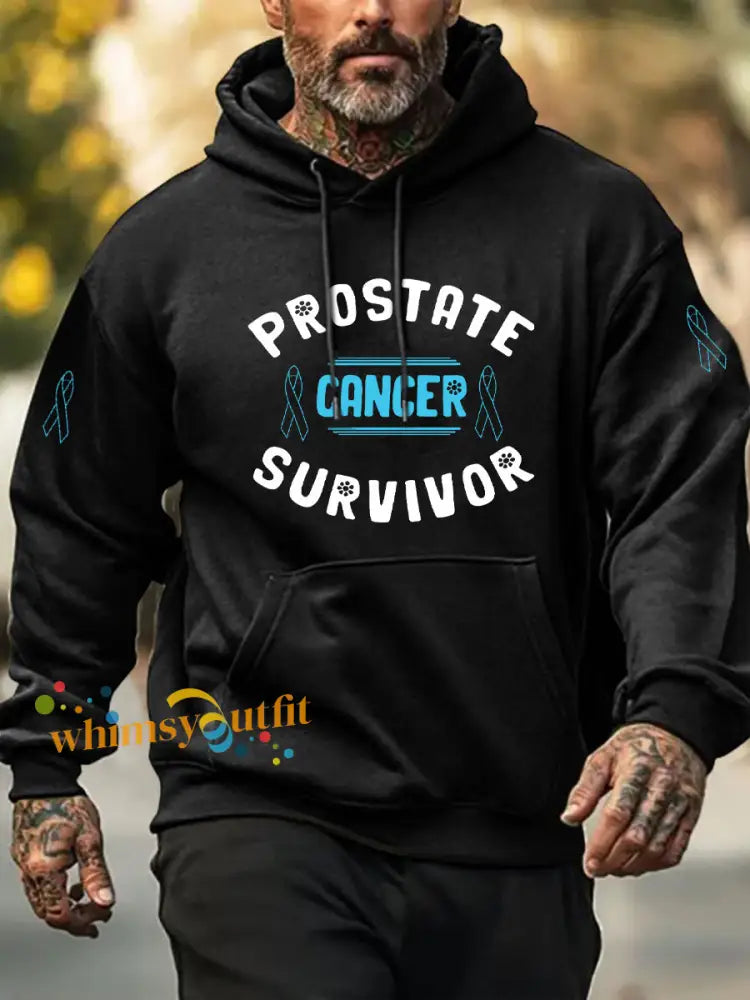 Men’s Prostate Cancer Awareness Print Casual Hoodie Black / S