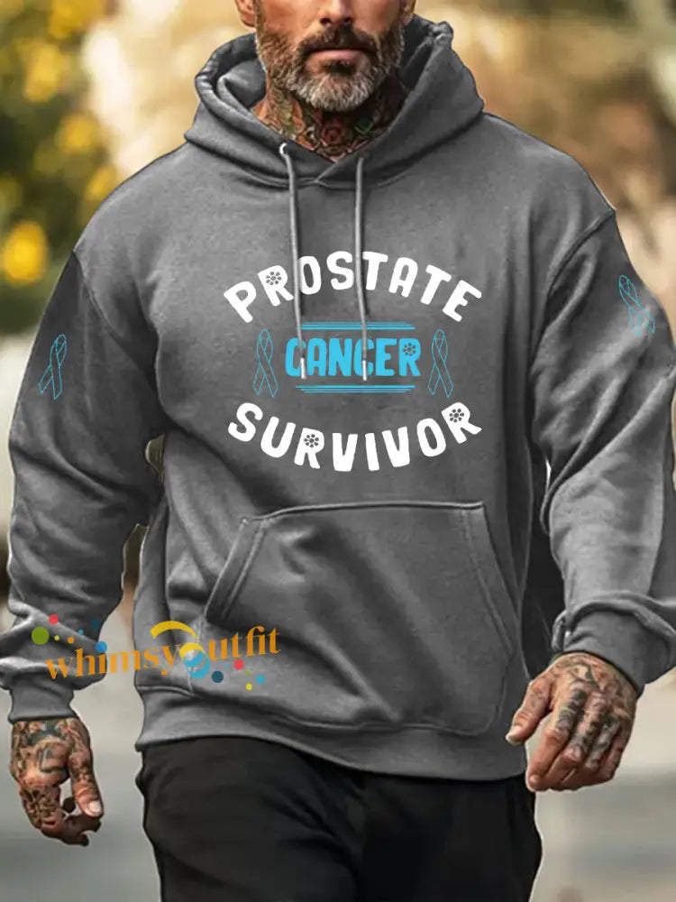 Men’s Prostate Cancer Awareness Print Casual Hoodie Gray / S