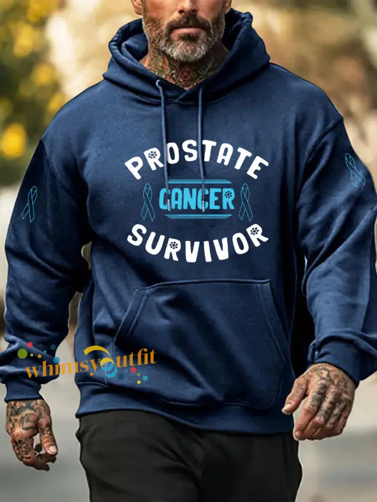 Men’s Prostate Cancer Awareness Print Casual Hoodie Navy Blue / S
