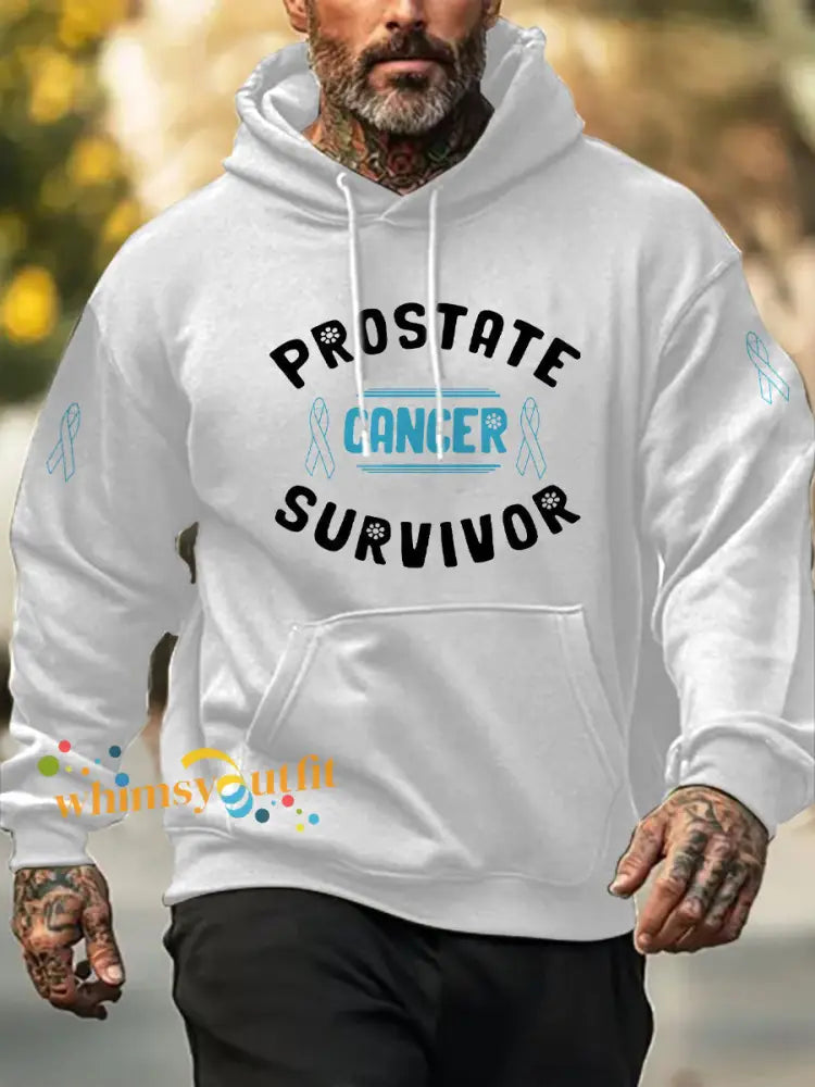 Men’s Prostate Cancer Awareness Print Casual Hoodie White / S