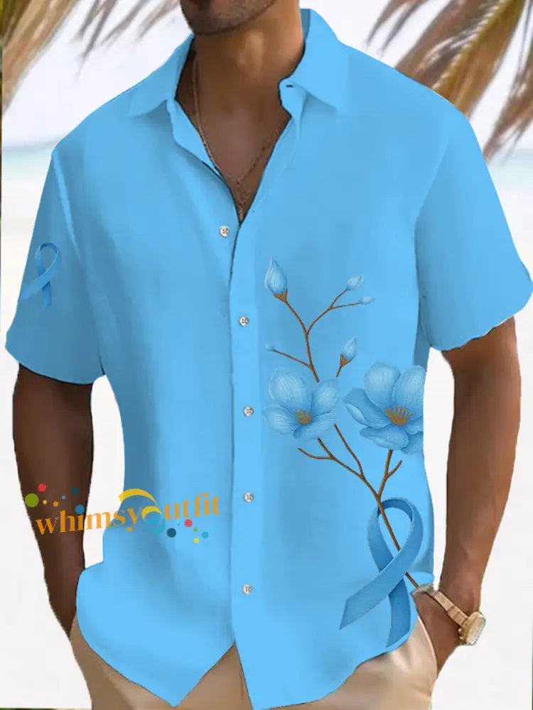 Men’s Prostate Cancer Awareness Print Casual Shirt Light Blue / S