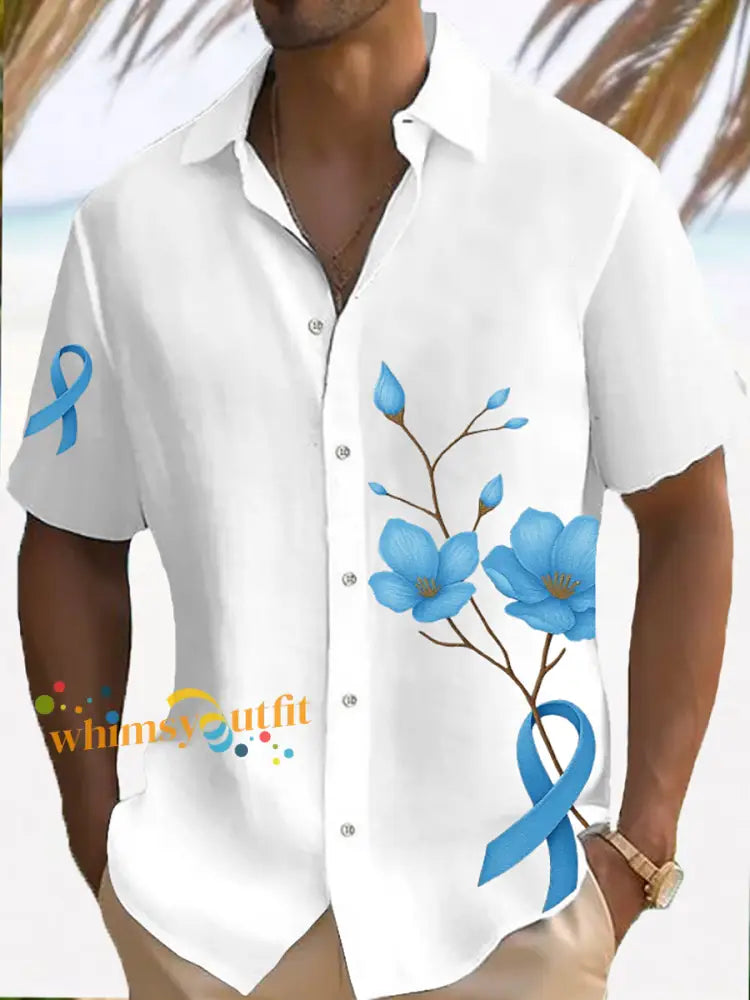 Men’s Prostate Cancer Awareness Print Casual Shirt White / S