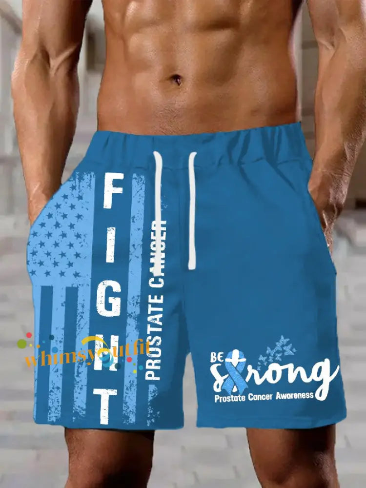 Men’s Prostate Cancer Awareness Print Casual Shorts Blue / S