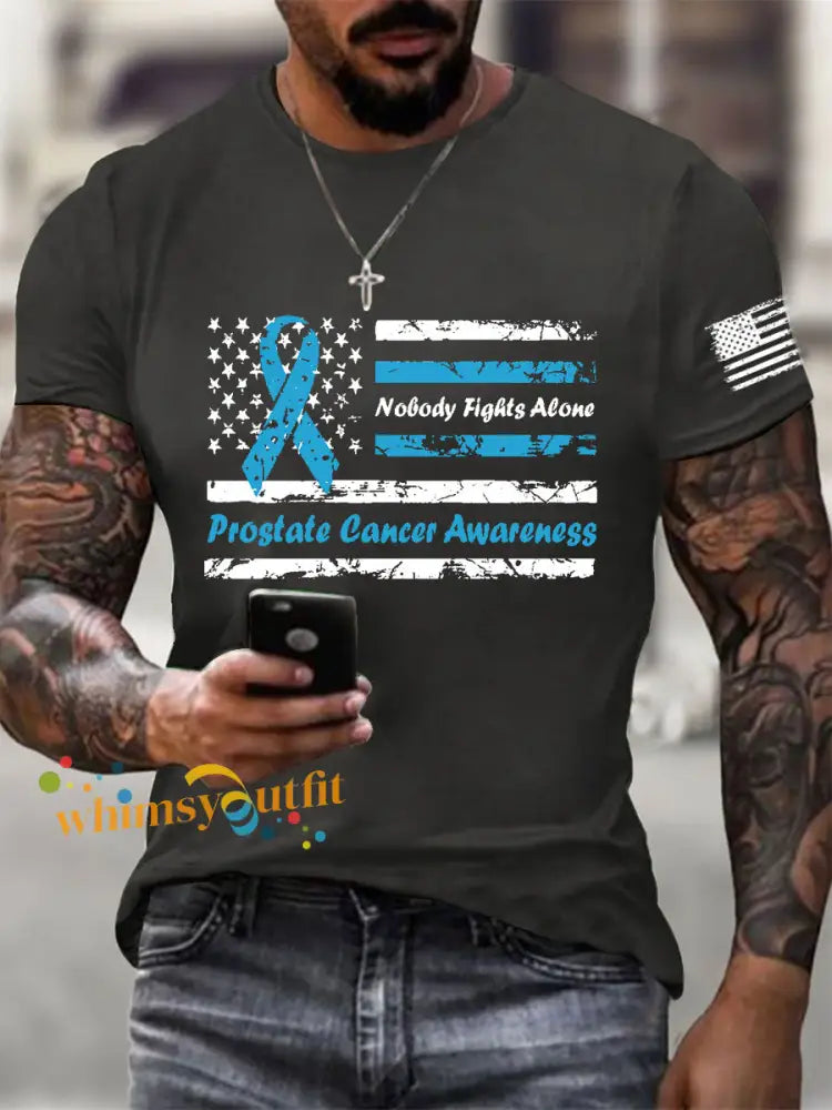 Men’s Prostate Cancer Awareness Print Casual T Shirt Dark Gray / S