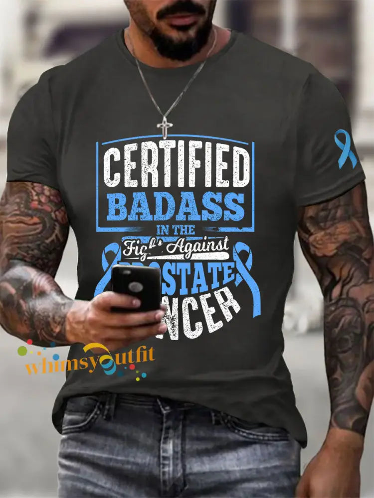 Men’s Prostate Cancer Awareness Print Casual T Shirt Dark Gray / S