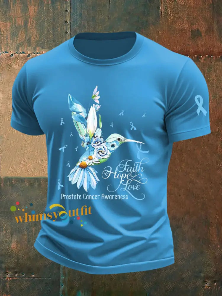 Men’s Prostate Cancer Awareness Print Casual T Shirt Light Blue / S