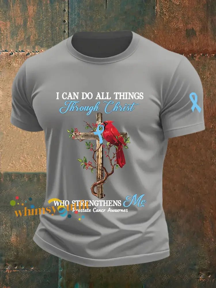 Men’s Prostate Cancer Awareness Print Casual T Shirt Light Gray / S