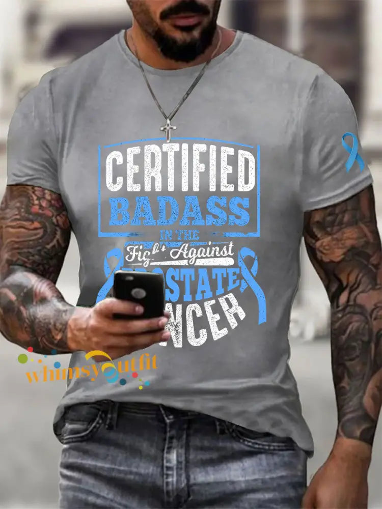 Men’s Prostate Cancer Awareness Print Casual T Shirt Light Gray / S