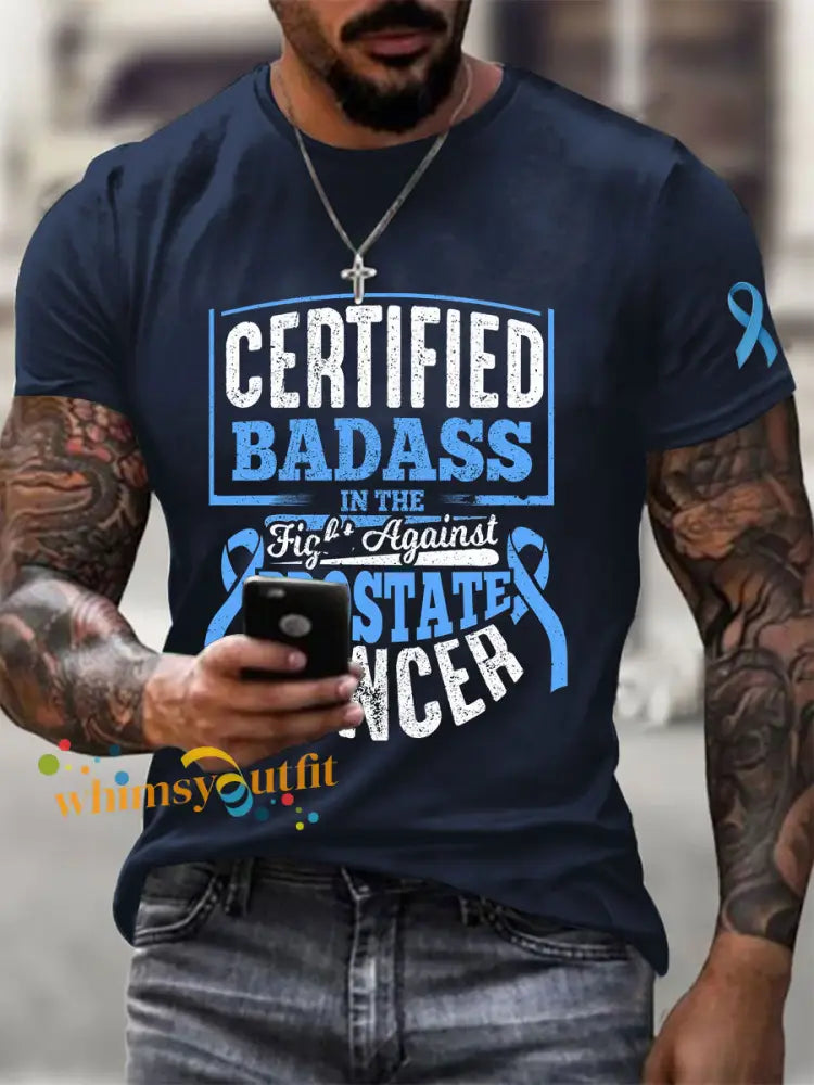 Men’s Prostate Cancer Awareness Print Casual T Shirt Navy Blue / S