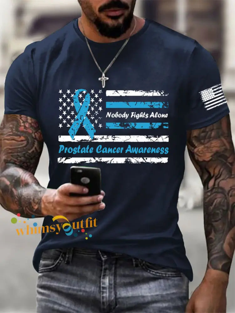 Men’s Prostate Cancer Awareness Print Casual T Shirt Navy Blue / S