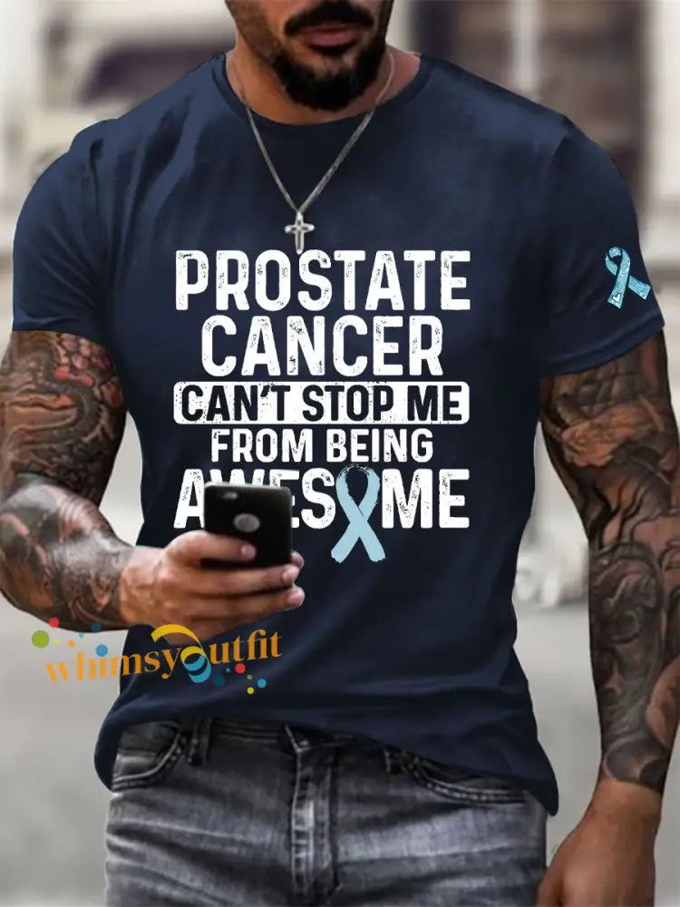 Men’s Prostate Cancer Awareness Print Casual T Shirt Navy Blue / S