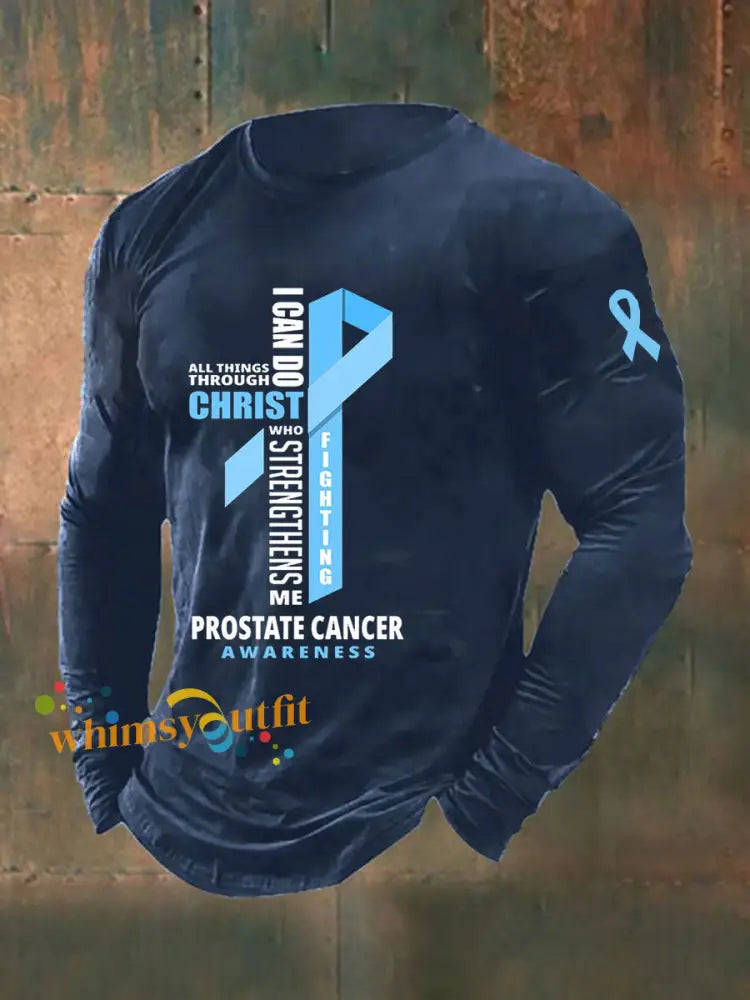 Men’s Prostate Cancer Awareness Print Casual T Shirt Navy Blue / S
