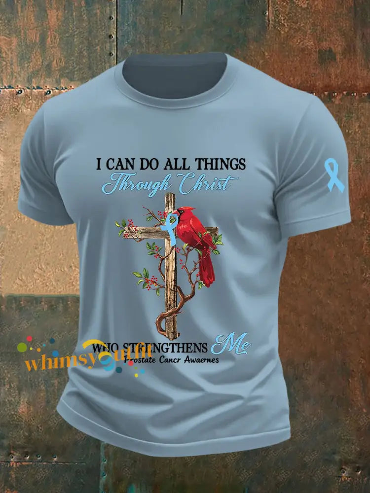 Men’s Prostate Cancer Awareness Print Casual T Shirt Sky Blue / S