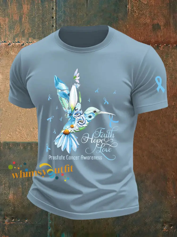 Men’s Prostate Cancer Awareness Print Casual T Shirt Sky Blue / S