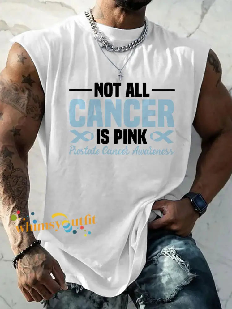 Men’s Prostate Cancer Awareness Print Casual Tank Top White / S