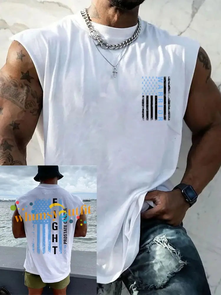 Men’s Prostate Cancer Awareness Print Casual Tank Top White / S