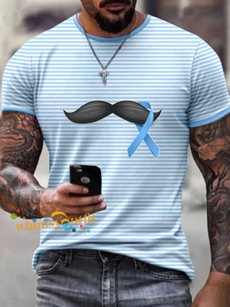 Men’s Prostate Cancer Awareness Striped Print T Shirt As picture / S