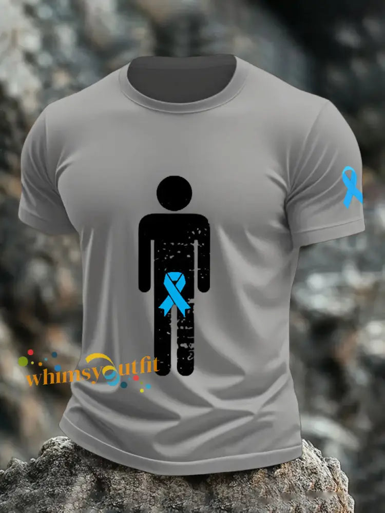 Men’s Prostate Cancer Blue Ribbon Body Graphic T Shirts Light Gray / S
