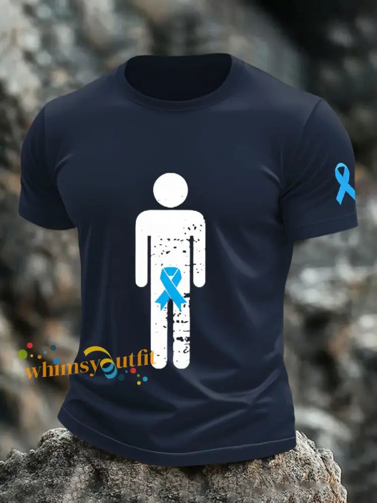 Men’s Prostate Cancer Blue Ribbon Body Graphic T Shirts Navy Blue / S