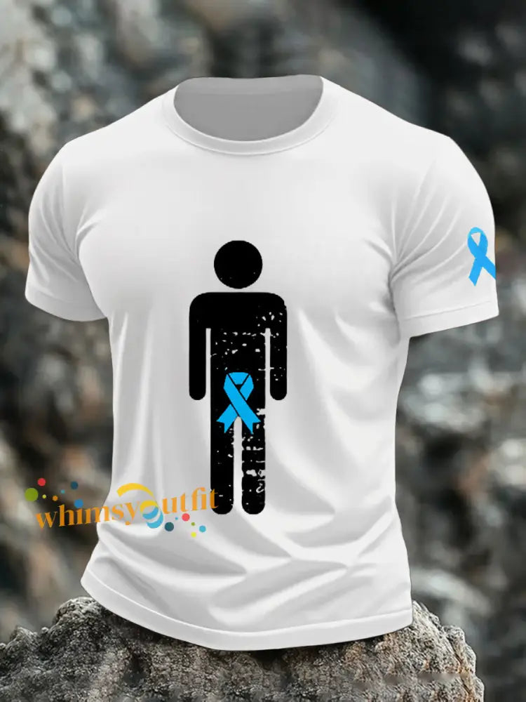 Men’s Prostate Cancer Blue Ribbon Body Graphic T Shirts White / S