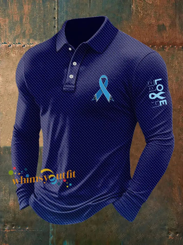 Men’s Prostate Cancer Print Stand Collar Casual Shirt Blue / S