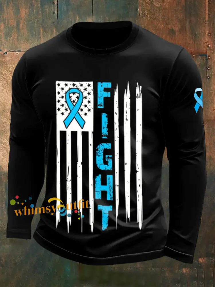 Men’s Prostate Cancer Printed Crew Neck Casual Long T shirt Black / S