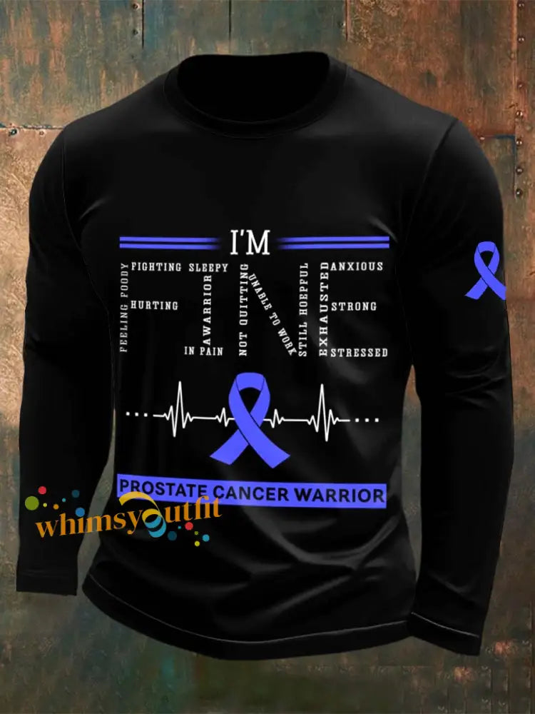 Men’s Prostate Cancer Printed Crew Neck Casual Long T shirt Black / S